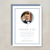 Elegant Dusty Blue Photo Boy First Holy Communion Dankeskarte