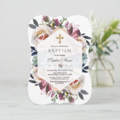 Elegant Dusty Blue Pink Blütengeometrische Taufe Einladung (Stehend Vorderseite)