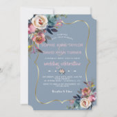 Elegant Dusty Blue Pink Floral Gold Wedding Einladung (Vorderseite)