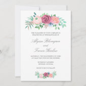 Elegant Dusty Blue Pink Floral Wedding Einladung (Vorderseite)