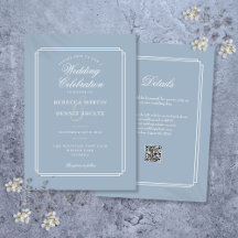 Elegant Dusty Blue QR Code Art Deco Wedding