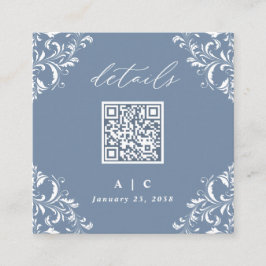Elegant Dusty Blue QR Code Hochzeitdetails Begleitkarte