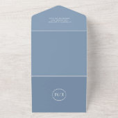 Elegant Dusty Blue QR Code Monogram Wedding RSVP All In One Einladung (Außenbereich)