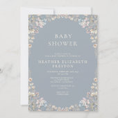Elegant Dusty Blue QR Code Wildflower Baby Shower Einladung (Vorderseite)