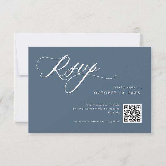 Elegant Dusty Blue QR Einfach Minimalistisch moder RSVP Karte (Vorderseite)