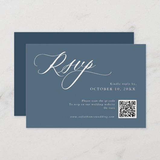 Elegant Dusty Blue QR Einfach Minimalistisch moder RSVP Karte (Vorne/Hinten)