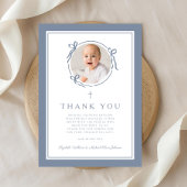 Elegant Dusty Blue Religious Baptism Photo Dankeskarte