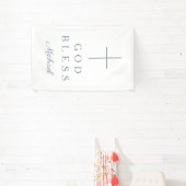 Elegant Dusty Blue Religious Cross Boy God Bless Banner (InSitu)