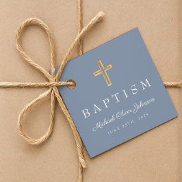 Elegant Dusty Blue Religious Cross Boy Taufe Geschenkanhänger