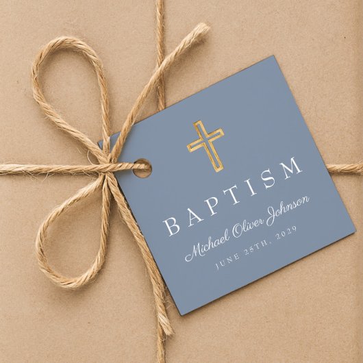 Elegant Dusty Blue Religious Cross Boy Taufe Geschenkanhänger