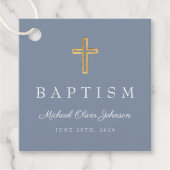 Elegant Dusty Blue Religious Cross Boy Taufe Geschenkanhänger (Vorderseite)