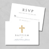 Elegant Dusty Blue Religious Cross Boy Taufe RSVP Karte