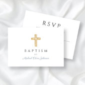 Elegant Dusty Blue Religious Cross Boy Taufe RSVP Karte