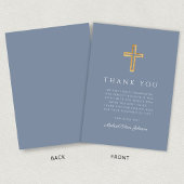 Elegant Dusty Blue Religious Cross First Communion Dankeskarte