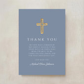 Elegant Dusty Blue Religious Cross First Communion Dankeskarte