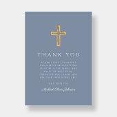 Elegant Dusty Blue Religious Cross First Communion Dankeskarte