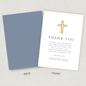 Elegant Dusty Blue Religious Junge Erste Kommune Dankeskarte