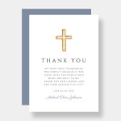 Elegant Dusty Blue Religious Junge Erste Kommune Dankeskarte