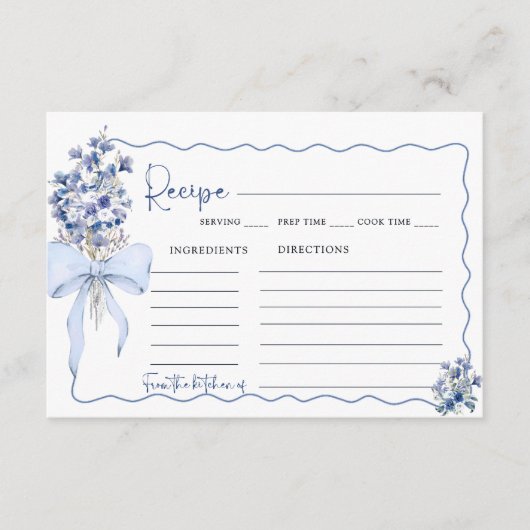 Elegant Dusty Blue Ribbon Bow Brautparty Rezept Begleitkarte (Vorderseite)