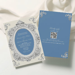 Elegant Dusty Blue Rokoko Wedding Einladung
