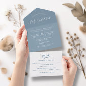 Elegant Dusty Blue Romantic Calligraphy Simple All In One Einladung