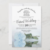 Elegant Dusty Blue Romantic Rose Virtual Wedding Einladung (Vorderseite)