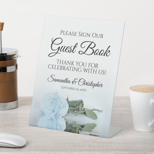 Elegant Dusty Blue Rose Bitte unterschreiben Sie u Sockelschild (In SItu)