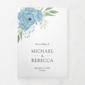 Elegant Dusty Blue Rose Foto Collage Wedding Dreifach Gefaltete Einladung (Cover)