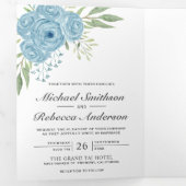 Elegant Dusty Blue Rose Foto Collage Wedding Dreifach Gefaltete Einladung (Innen Erste Seite)