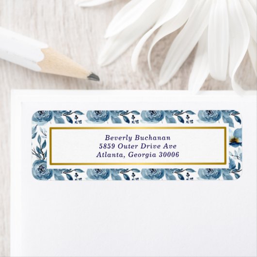 Elegant Dusty Blue Rose Gold Akzente Rücksendeadre (Insitu)