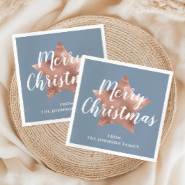 Elegant Dusty Blue Rose Gold Star Weihnachten Serviette