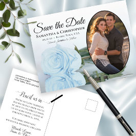 Elegant Dusty Blue Rose Oval Foto Save the Date Ankündigungspostkarte