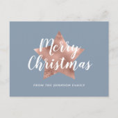 Elegant Dusty Blue Rose Rose Gold Star Weihnachten Postkarte (Vorderseite)