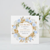 Elegant Dusty Blue Rose Save the Date (Stehend Vorderseite)