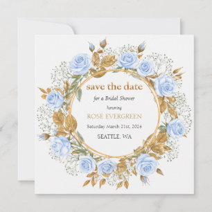Elegant Dusty Blue Rose Save the Date