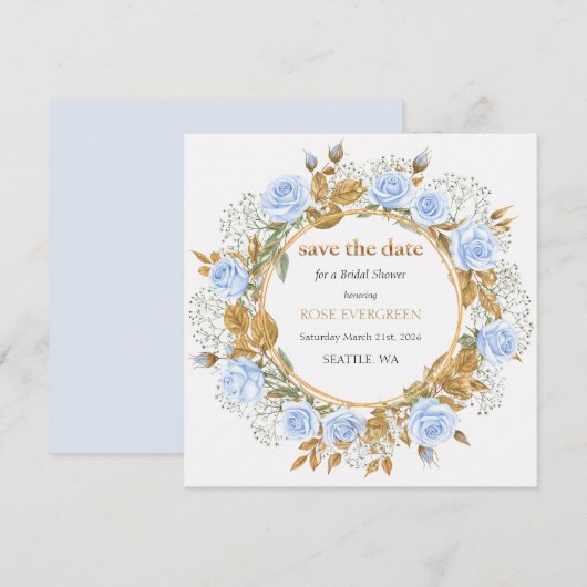 Elegant Dusty Blue Rose Save the Date (Vorne/Hinten)