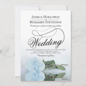 Elegant Dusty Blue Rose Script QR Code Wedding Einladung (Vorderseite)
