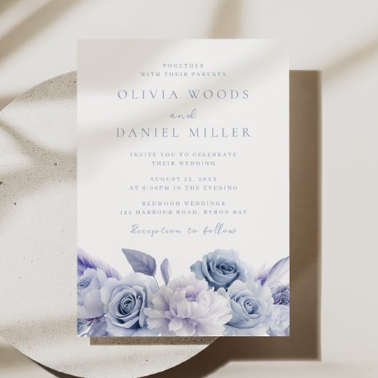 Elegant Dusty Blue Rose Wedding Einladung