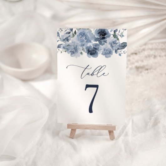 Elegant Dusty Blue Roses Wedding Table Number Tischnummer