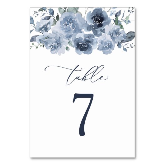 Elegant Dusty Blue Roses Wedding Table Number Tischnummer (Rückseite)