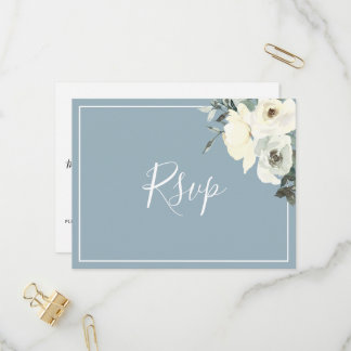 Elegant Dusty Blue RSVP Postcard with Meal Choice Einladungspostkarte