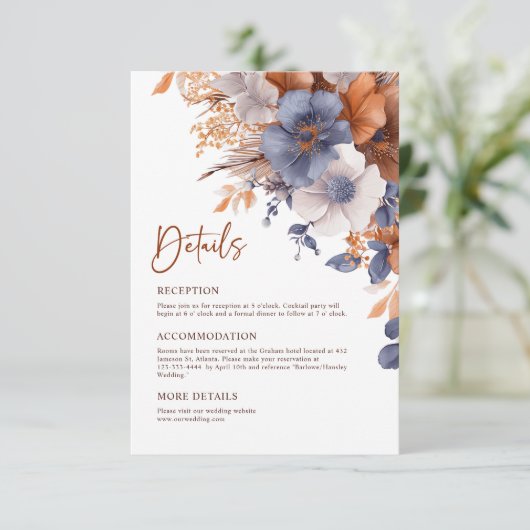 Elegant Dusty Blue Rust Frische Pasta machen Begleitkarte (Stehend Vorderseite)