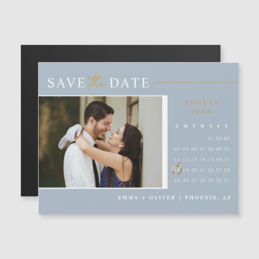 Elegant Dusty Blue Save the Date Calendar Magnet (Vorne/Hinten)