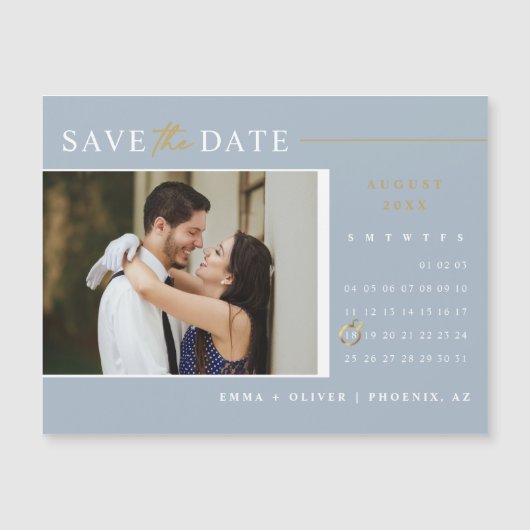 Elegant Dusty Blue Save the Date Calendar Magnet (Vorderseite)