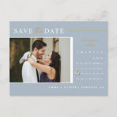 Elegant Dusty Blue Save the Date Calendar QR Code Postkarte (Vorderseite)