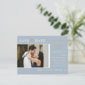 Elegant Dusty Blue Save the Date Calendar QR Code Postkarte (Stehend Vorderseite)