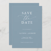 Elegant Dusty Blue Save the Date Einladung (Vorne/Hinten)