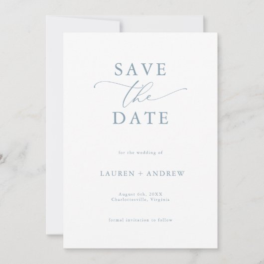 Elegant Dusty Blue Save the Date Einladung (Vorderseite)