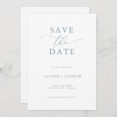 Elegant Dusty Blue Save the Date Einladung (Vorne/Hinten)
