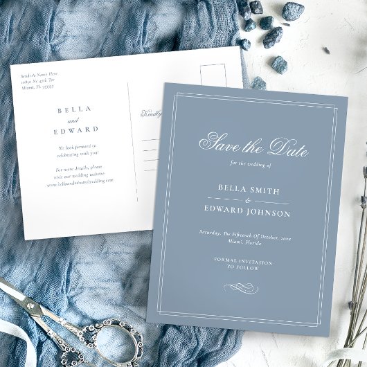 Elegant Dusty Blue Save the Date Postkarte